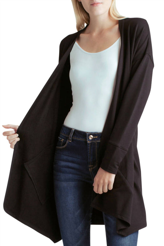 Kensie - Long Sleeve Draped Fleece Knit Jacket With Pockets