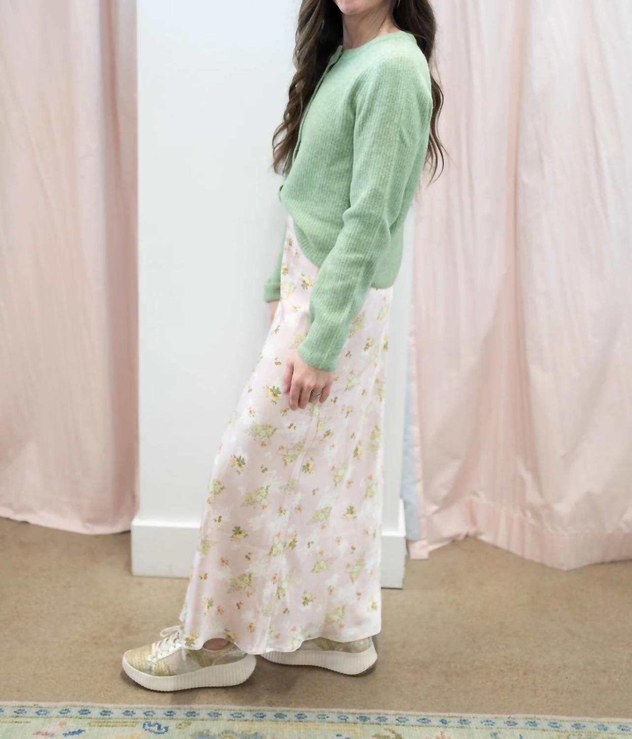 Storia - Floral Satin Midi Skirt