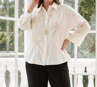 Karen Kane - Bell Sleeve Embroidered Palm Tree Shirt - Plus