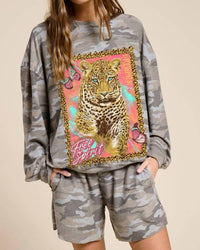 Zutter - Free Spirit Dreamer Leopard Graphic French Terry Pullover