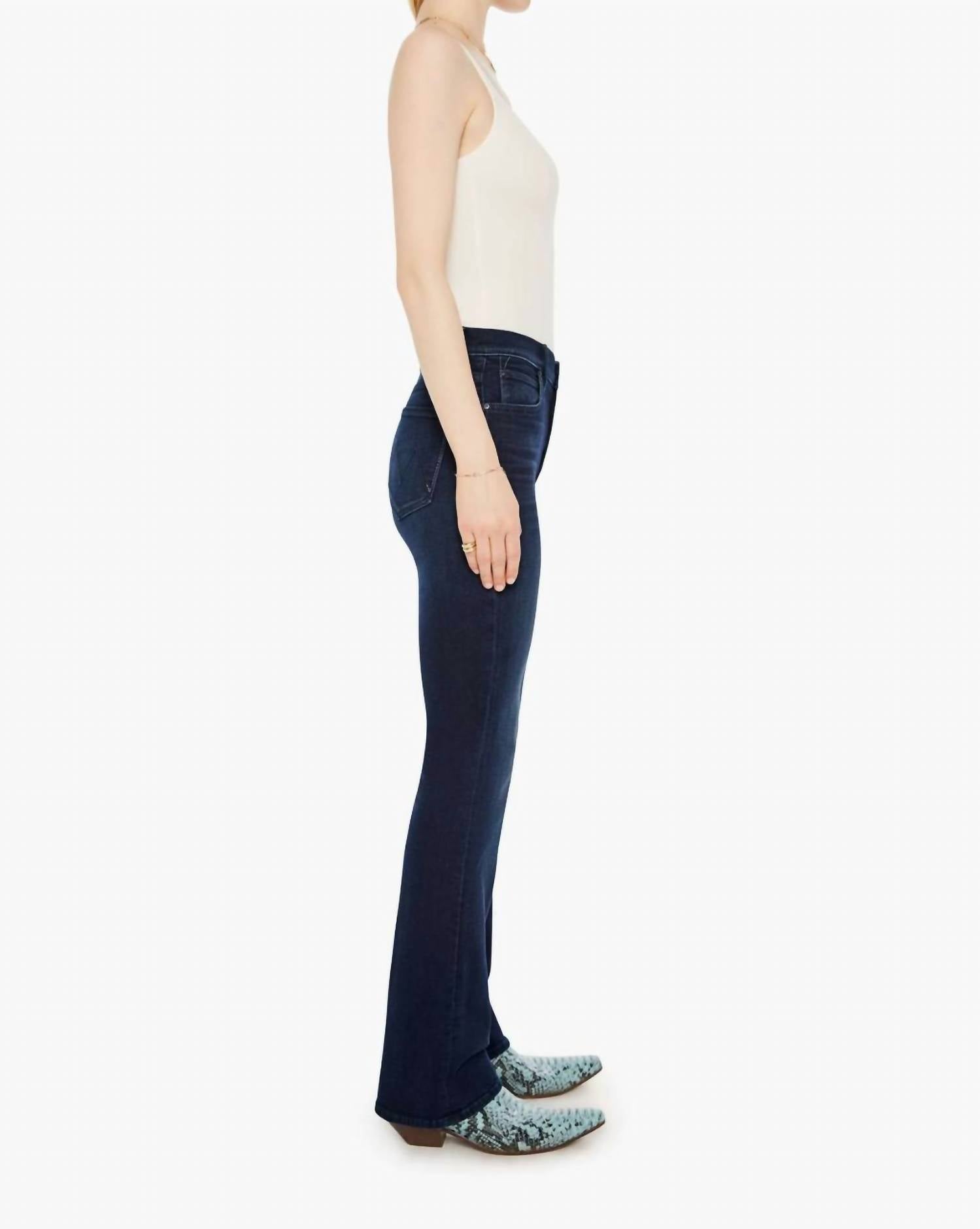 Mother Mid Rise Smokin Skimp Flared Leg Jeans in karaoke in kyoto - women's jeans - detail view