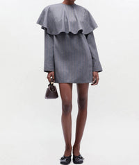 GANNI Brushed Wool Stripe Circle Collar Mini Dress in pewter - women's dress