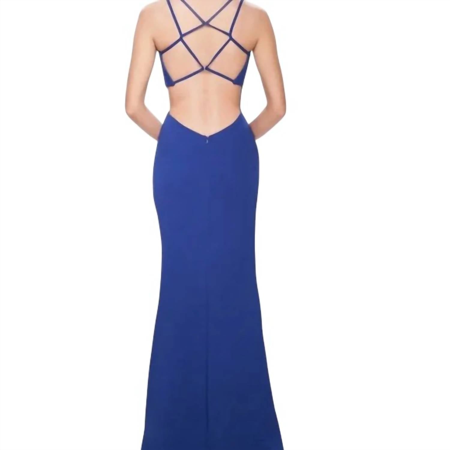 La Femme - High Slit Strappy Back Gown Dress