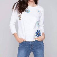 CHARLIE B Flower Power Sweater in white - women's long sleeve top