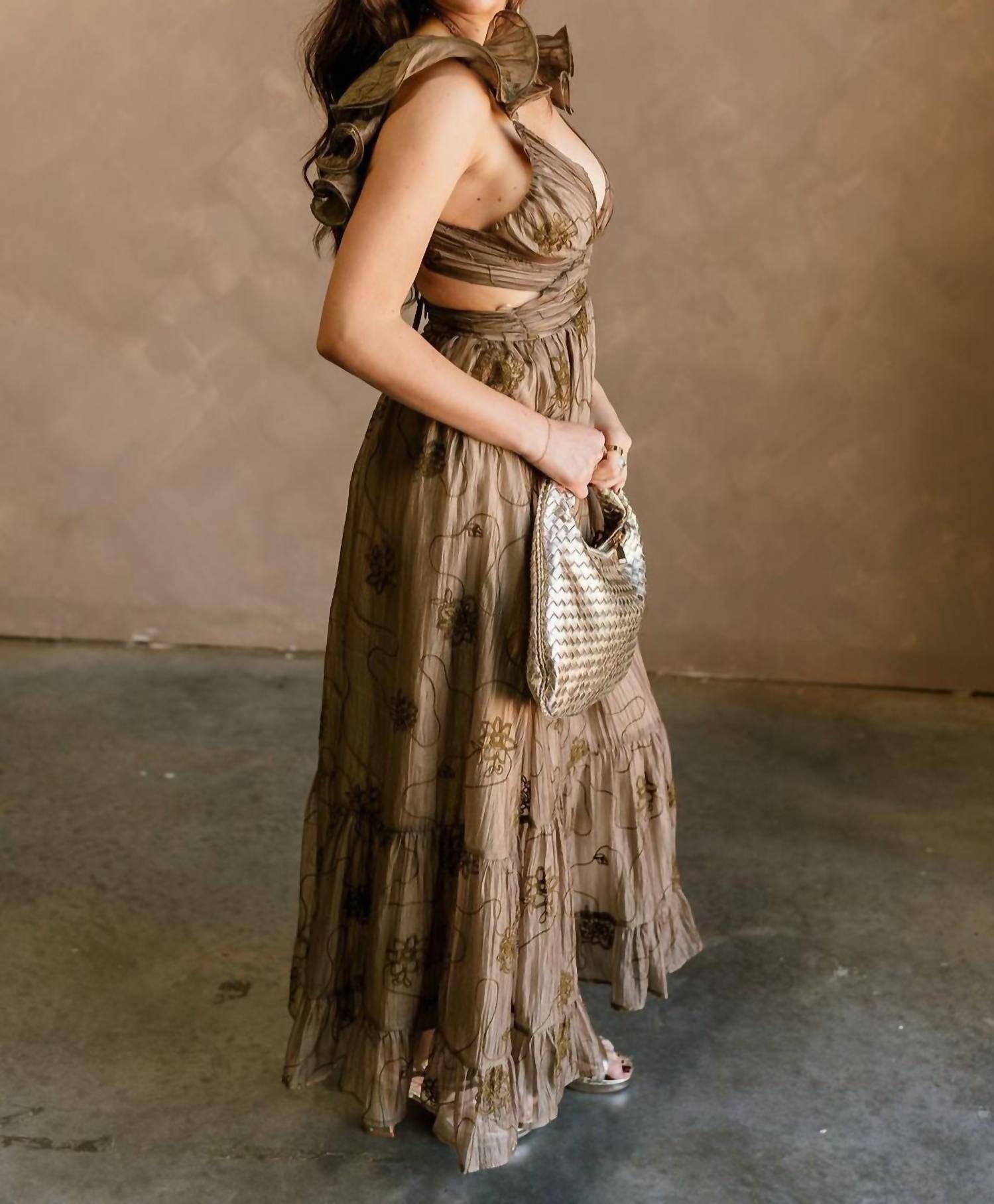 Storia - Zoey Embroidered Floral Ruffle Maxi Dress