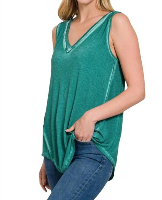 Zenana - Mary Mineral Wash Raw Hem Tank Top