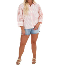 She + Sky - Women's Classic Lines Stripe Button Down Top