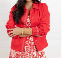 TRIBAL Embroidered Placket Jacket in sangria - women's jacket - view 4
