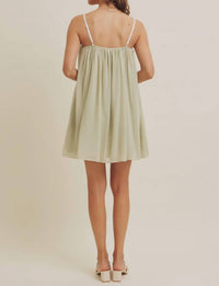 In February Jade Mini Dress in serene misty sage hue - women's dress - detail view