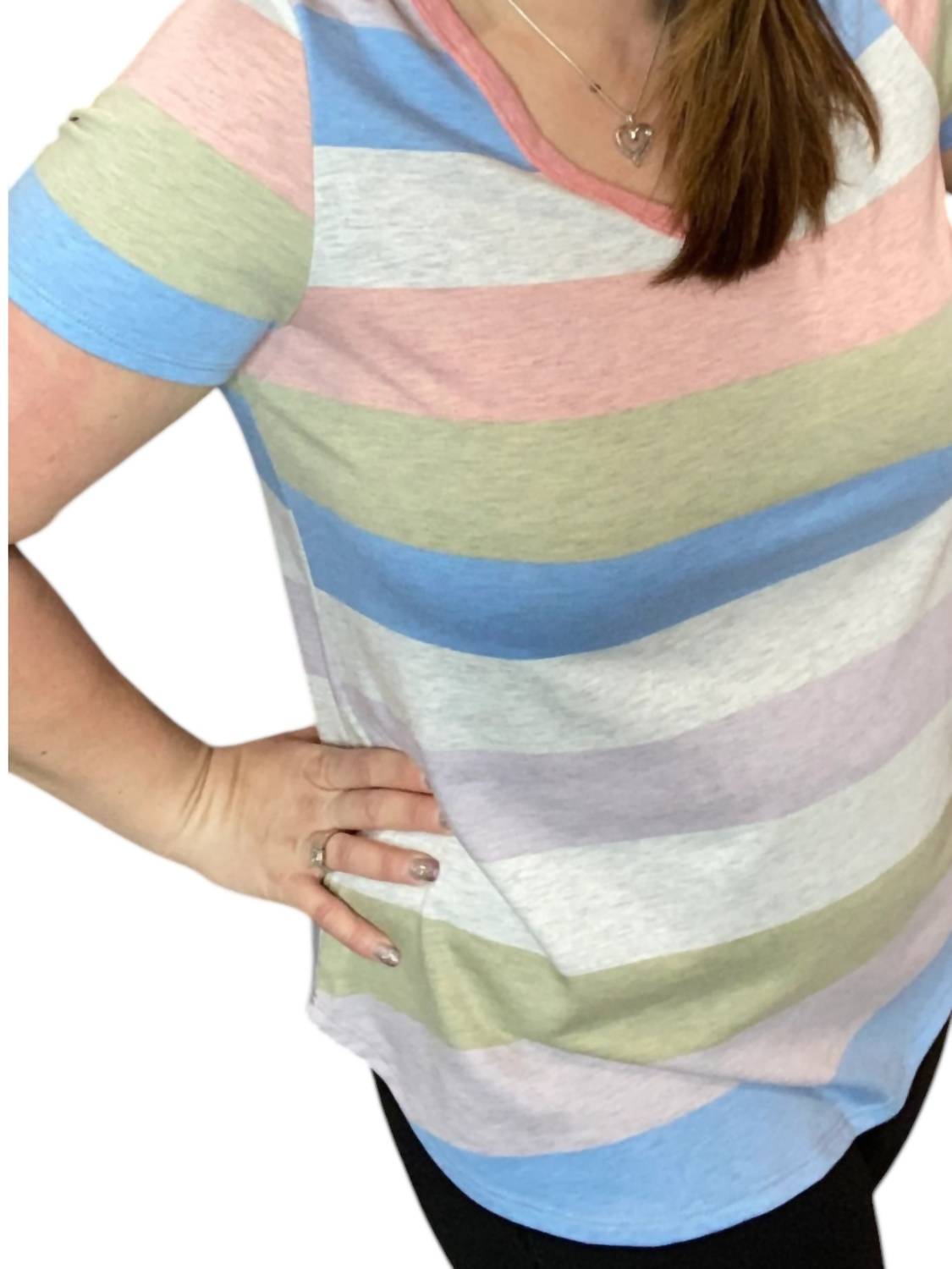 Honeyme - Pastel Striped V-Neck Tee