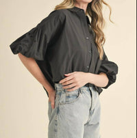 Merci - Cut Out Embroidered Bubble Sleeve Top