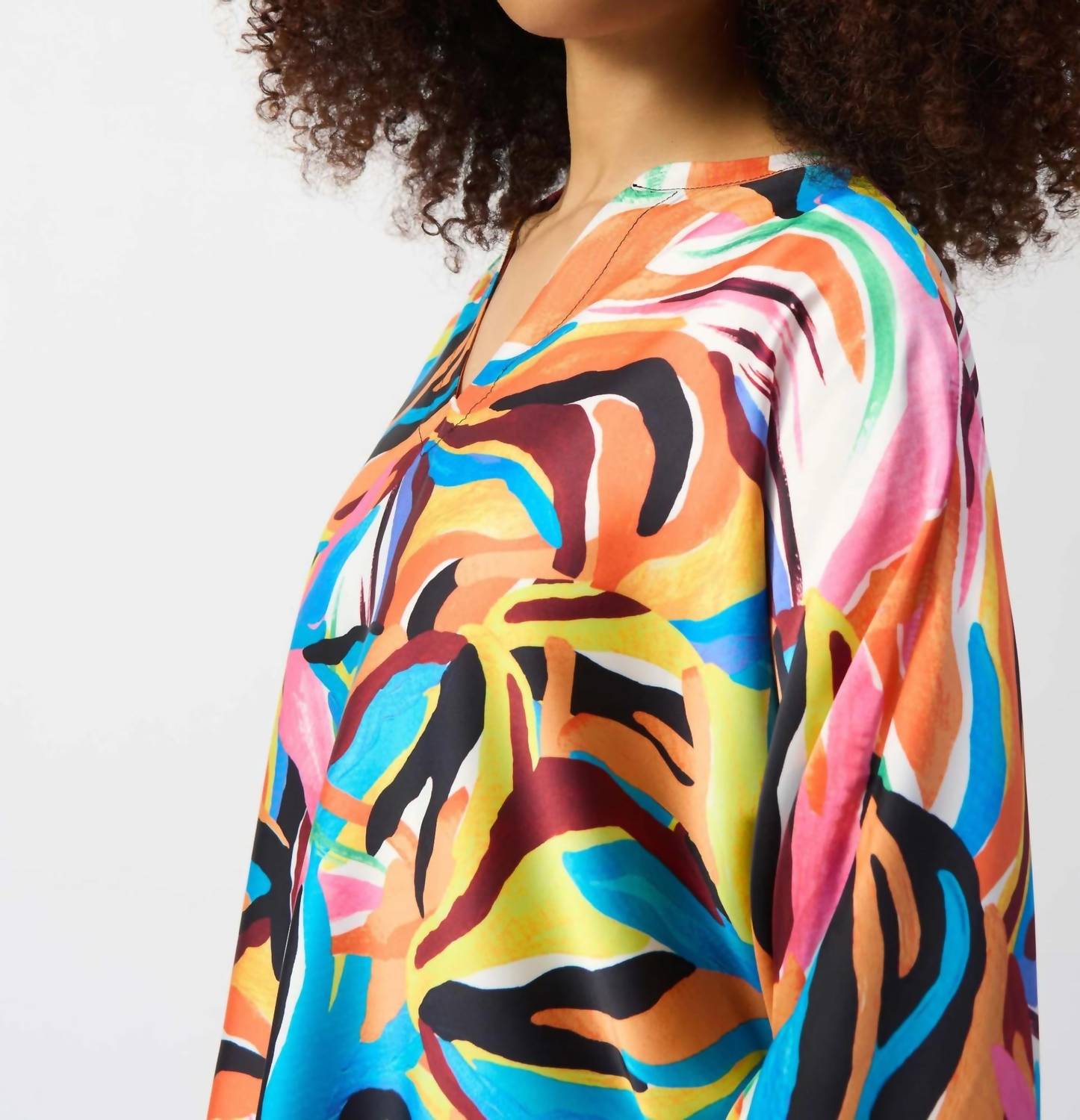Joseph Ribkoff - Abstract Print V-neck Boxy Satin Top