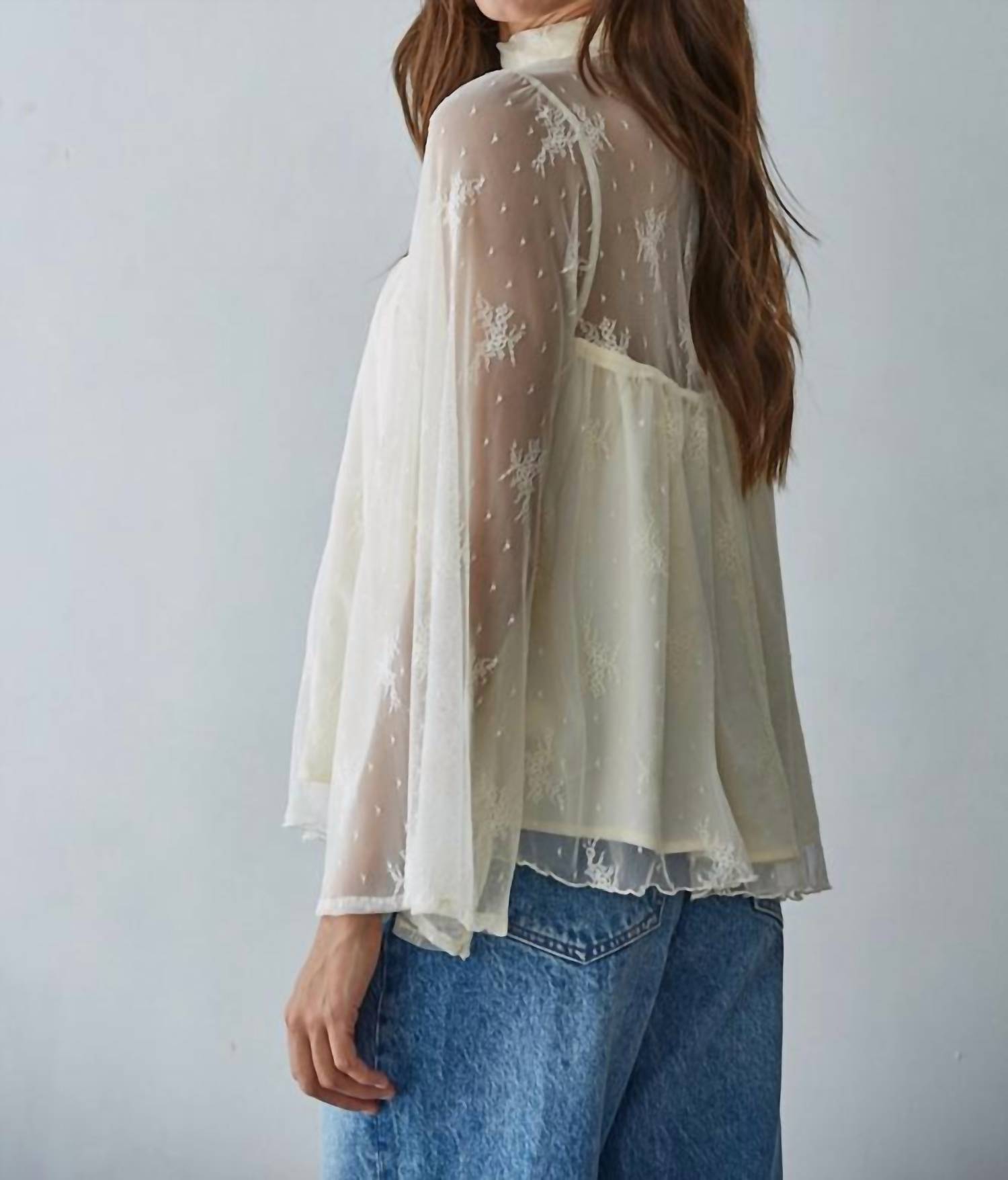 By Together - Lace Mock Neck Bell Sleeve Top