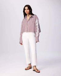 Theo The Label - Echo Cropped Embroidered Stripe Shirt