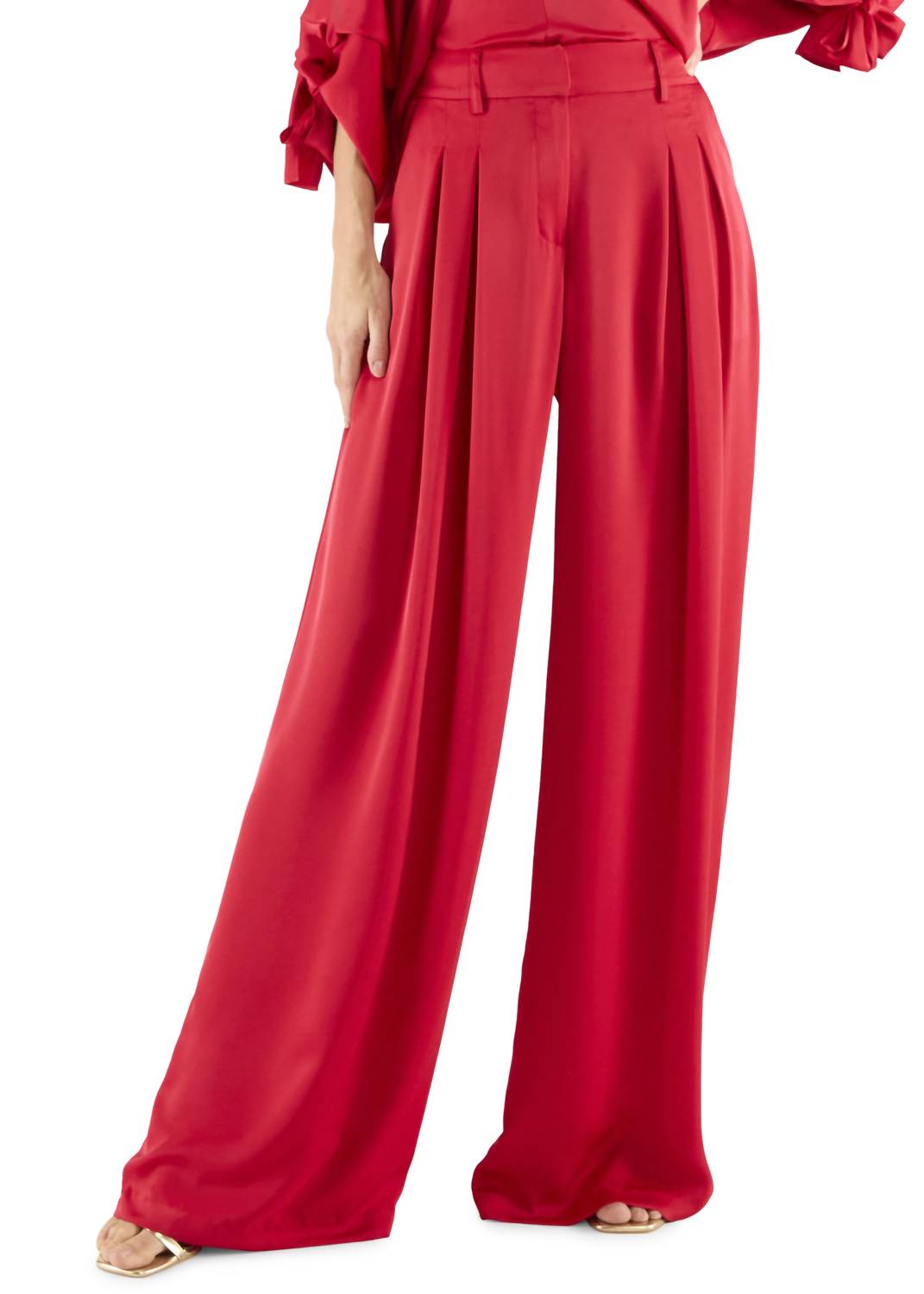 Ramy Brook Oscar Pleated Wide Leg Pants in scarlet - women's pants