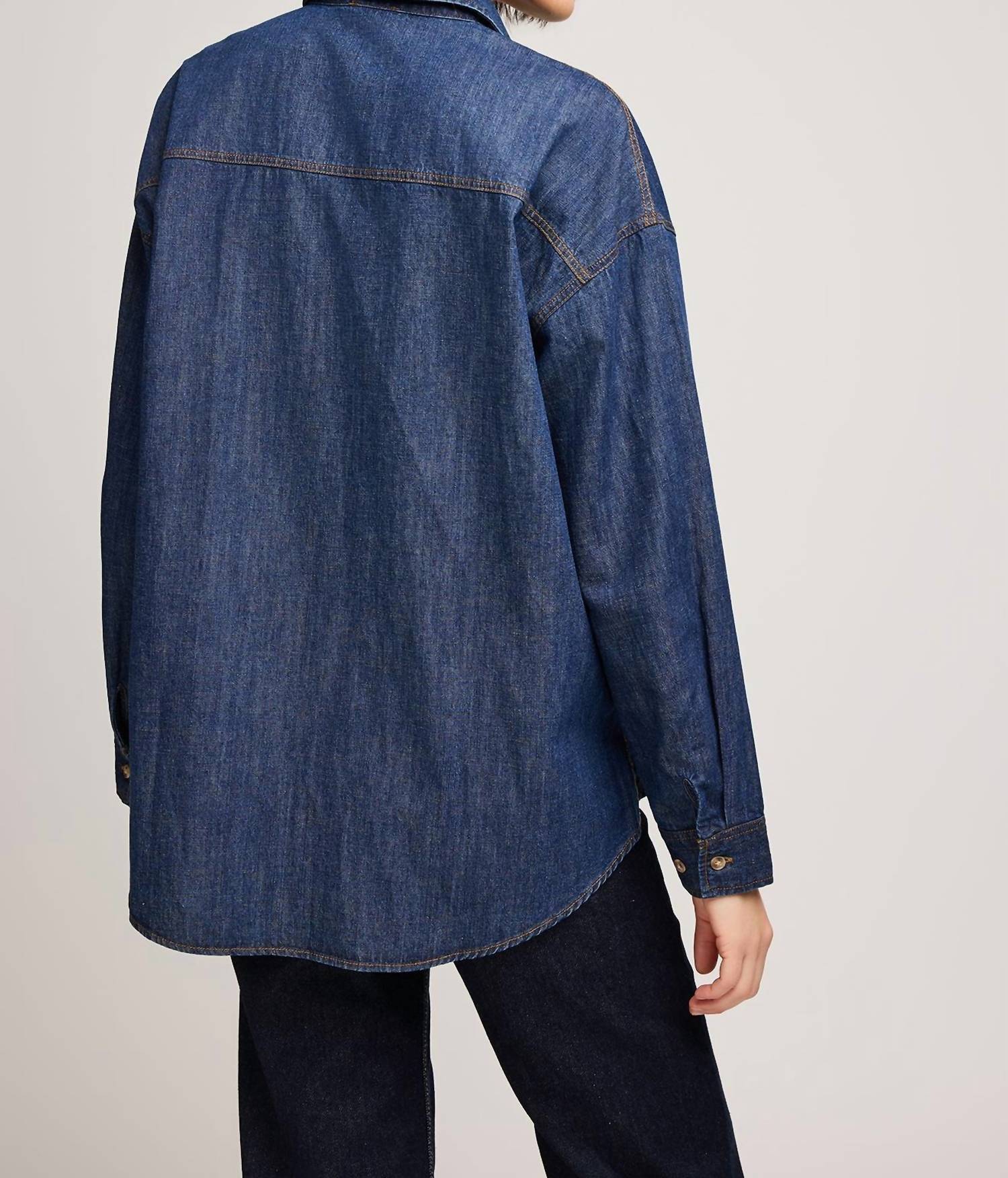 Gentle Fawn Whitney Denim Button Down Shirt in dark wash - women's shirt - detail view