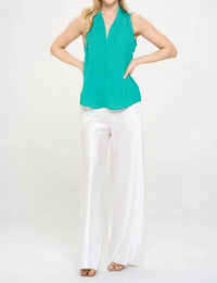 Renee C - Solid V Neck Top With Drape Neckline