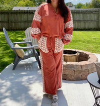J.Her Kelsey Lace Pullover Set in rust - women's sleepwear