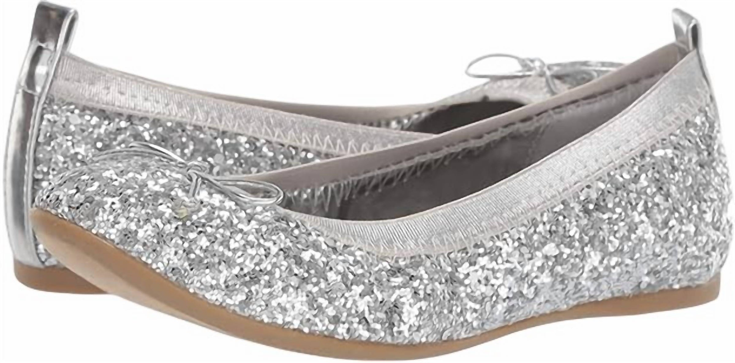 Nina Girls Esther Ballet Flat Shoes in silver chunky glitter - kids' shoe - detail view
