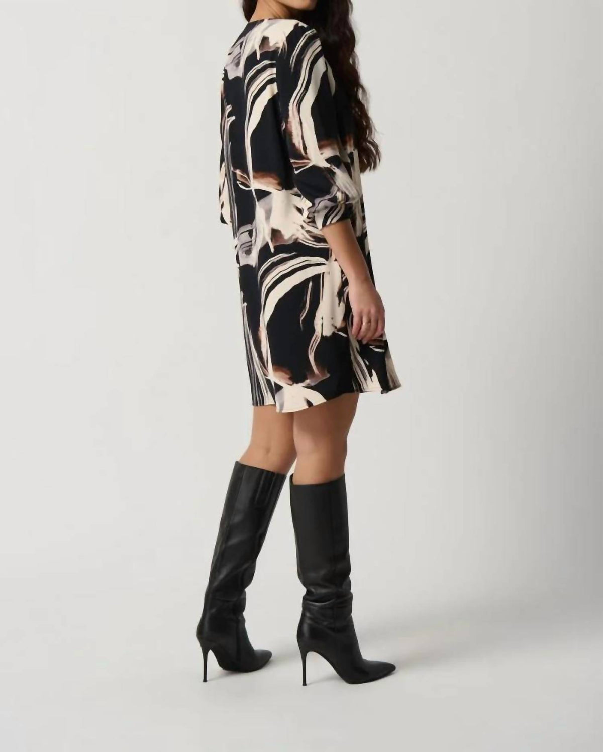 Joseph Ribkoff - Brushstroke Print Three Quarter Sleeve Mini Shift Dress