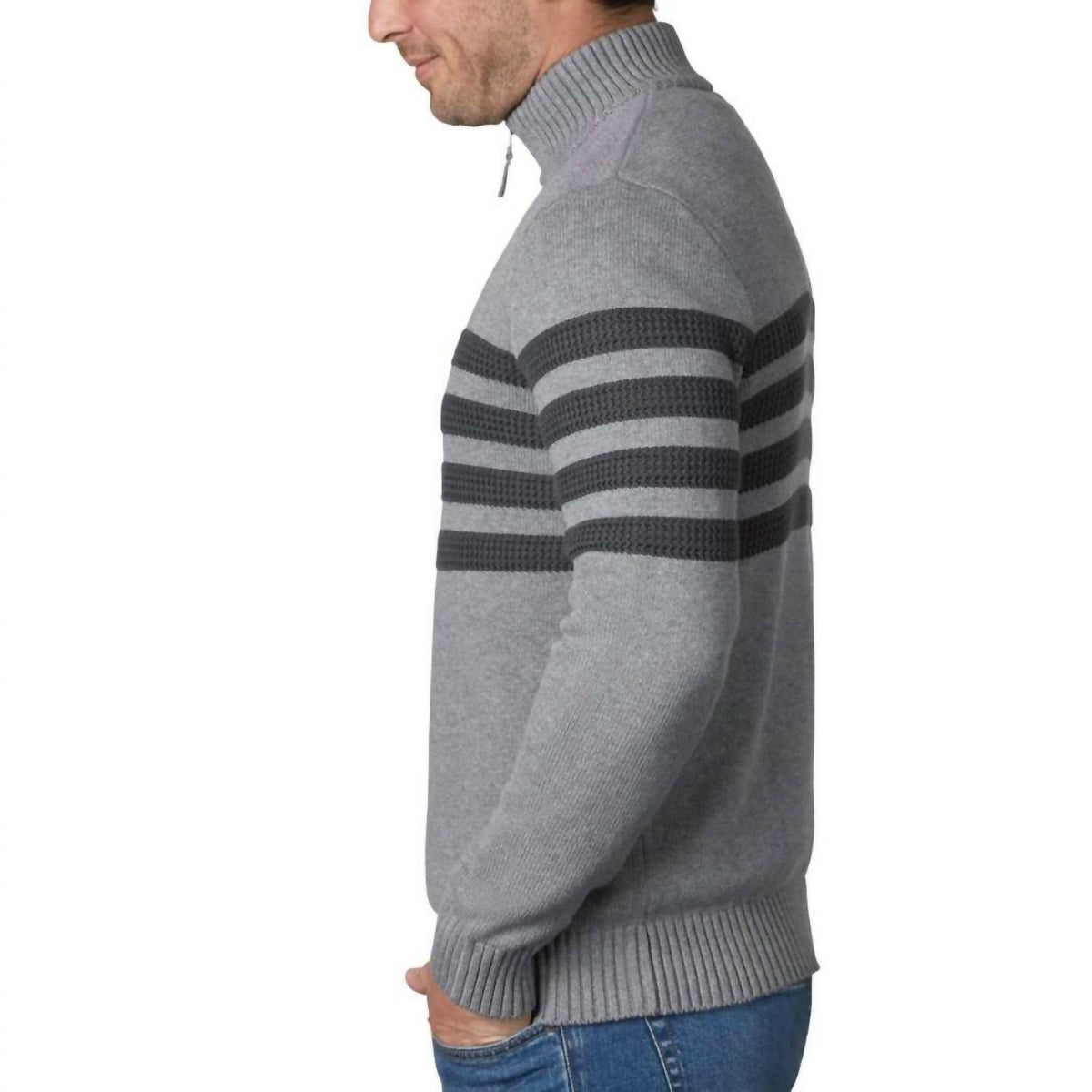 Tahari - Quarter Zip Stretch Pullover Striped Mock Neck Sweater