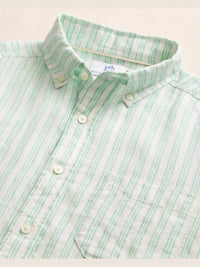 SOUTHERN TIDE Crepe Myrtle Striped Linen Short Sleeve Button Down Shirt in jade green - men's shirt - view 6