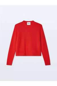 White + Warren Rib Trim Crewneck Pullover in french red - women's sweater - detail view