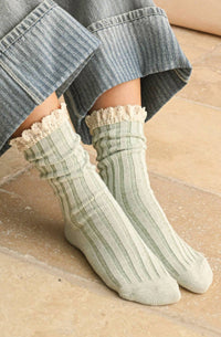 MIOU MUSE Salt & Thread Trim Socks in sage - women's accessory