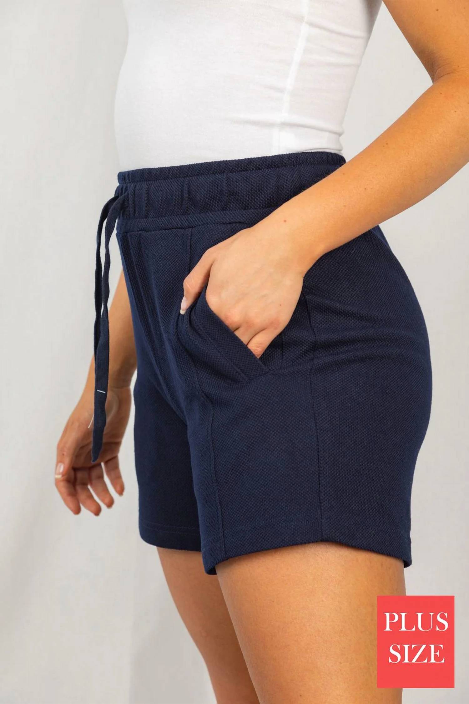 White Birch - High Rise Drawstring Shorts - Plus