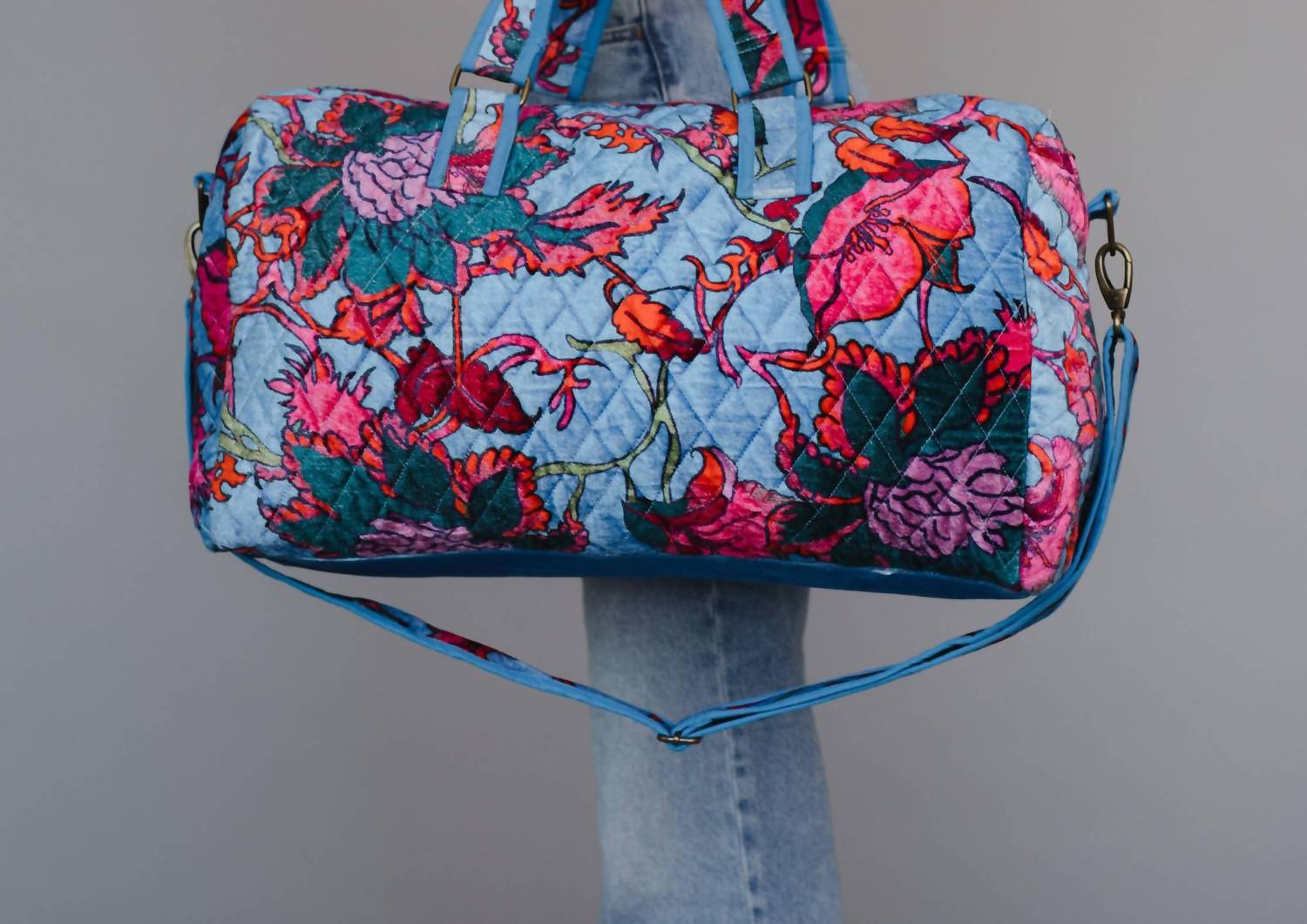 Panache Apparel - Women's Velvet Floral Duffel Bag