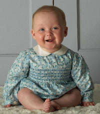 Rachel Riley Floral Smocked Babysuit in blue multi - kids' item