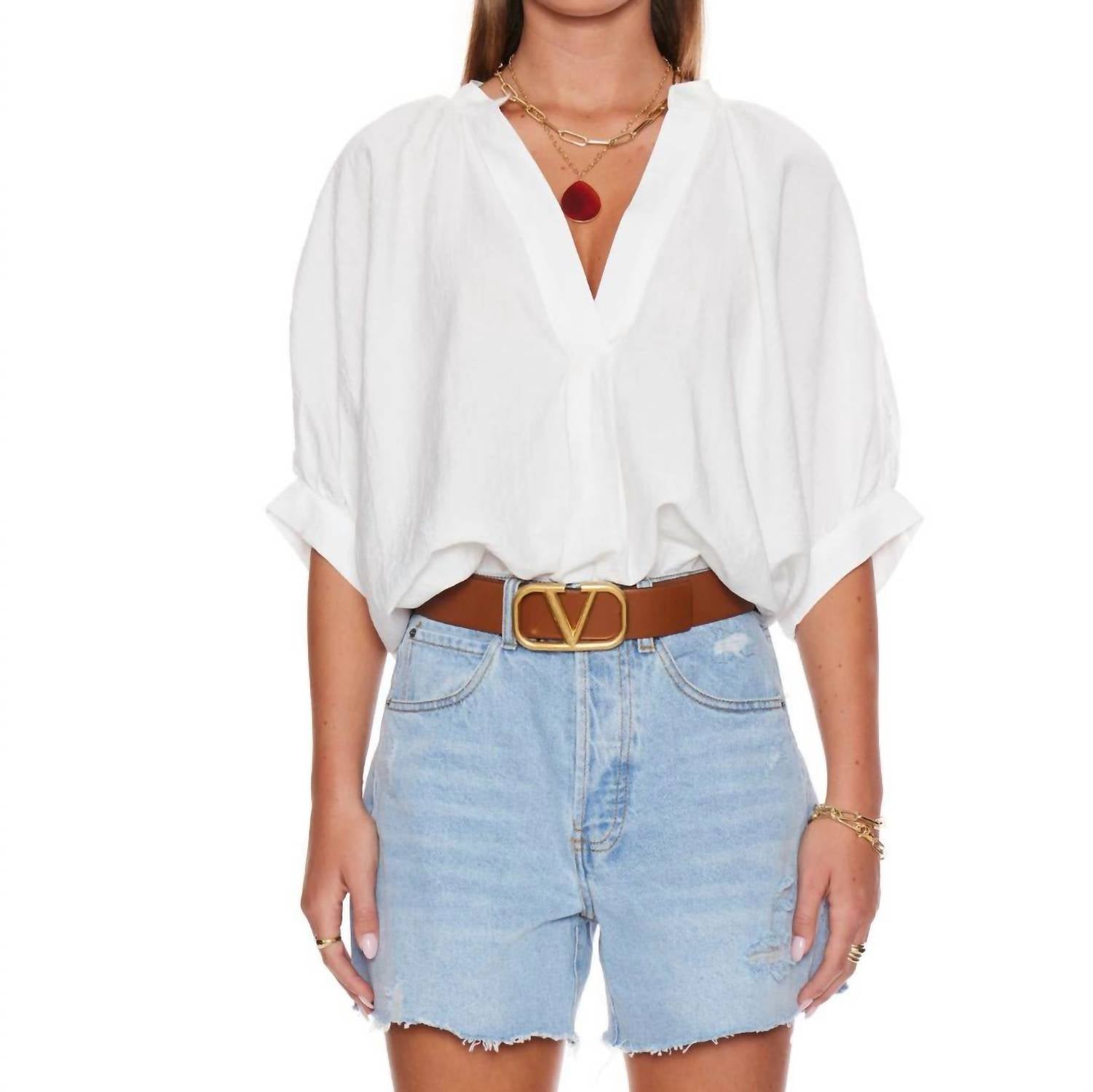 PINCH V-neck Tunic Top in white - women's blouse