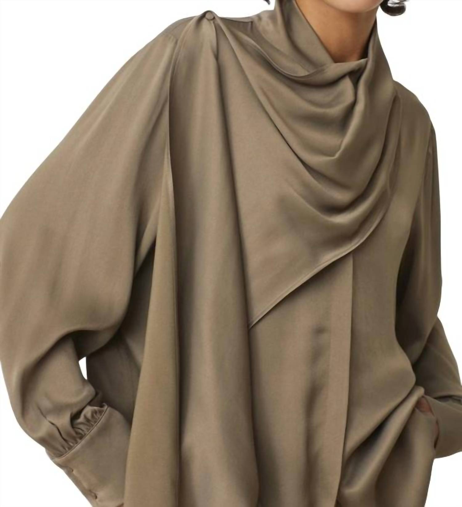 Suncoo - Lino Satin Blouse With Draped Collar