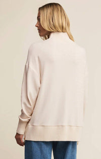 Z Supply Sable Luxe Rib Mock Neck Sweatshirt in warm white - women's top - detail view