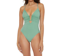 BECCA Standard Color Code U Wire Plunge One-piece Bikini in mineral - women's swimwear