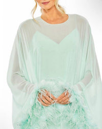 MAC DUGGAL Feather Trim Trapeze Mini Cocktail Dress in mint green - women's dress - alternate view