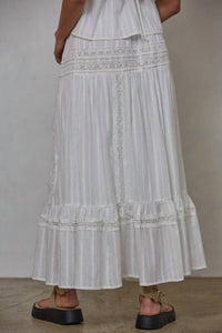 By Together - Woven Cotton Lace Detail Flare Midi Skirt