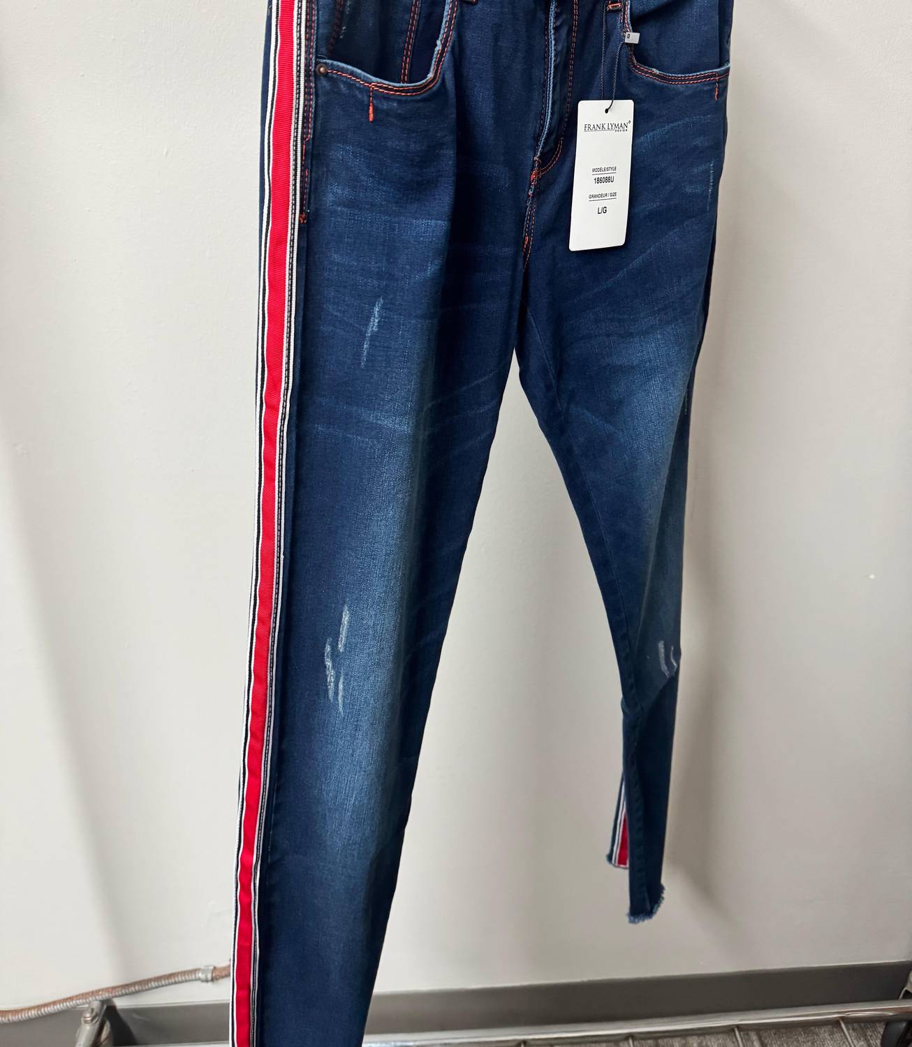 Frank Lyman - Distressed Denim Jeans With Side Stripe