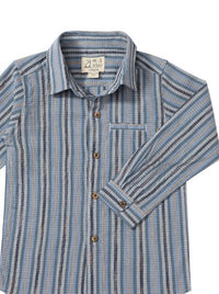ME & HENRY Kid's Atwood Woven Shirt in navy multi plaid in navy multi plaid - kids' long sleeve top - detail view