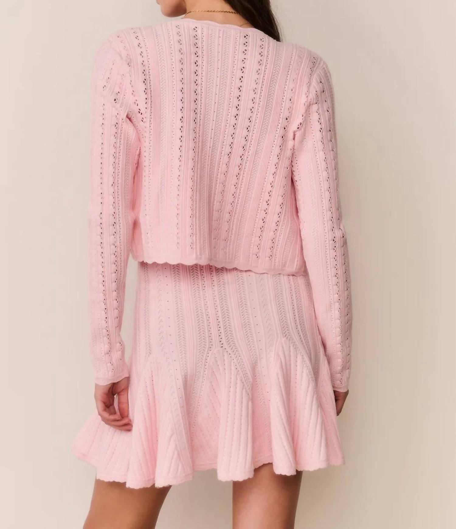 LoveShackFancy Peridot Long Sleeve Cardigan in pink - women's cardigan - alternate view