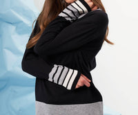 french kyss Stripe Sleeve Scoop Neck Top in black slate - women's sweater - alternate view