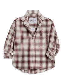 Frank & Eileen Women's Silvio Untuckable Button Up Shirt in cream wine and brown plaid - women's shirt