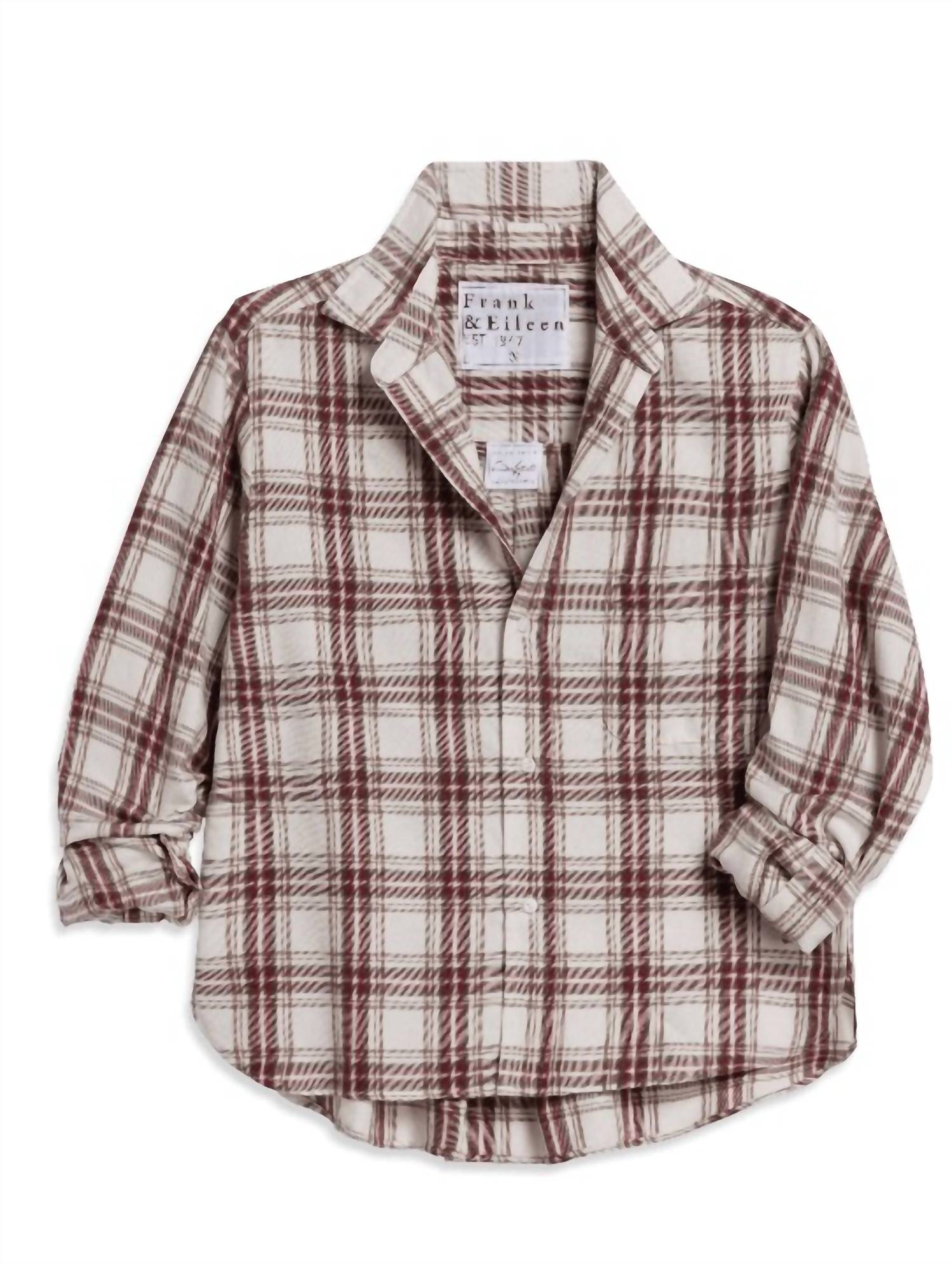 Frank & Eileen Women's Silvio Untuckable Button Up Shirt in cream wine and brown plaid - women's shirt
