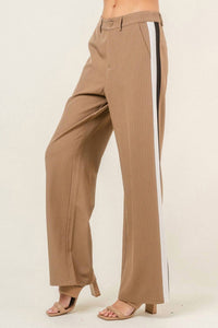 Fore Collection COLOR BLOCKED WIDE LEG PINSTRIPE PANTS in beige - women's pants - alternate view