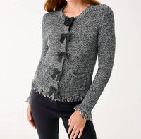 Lilly Pulitzer Kelso Bow-fringe Cotton Cardigan in black marl - women's cardigan