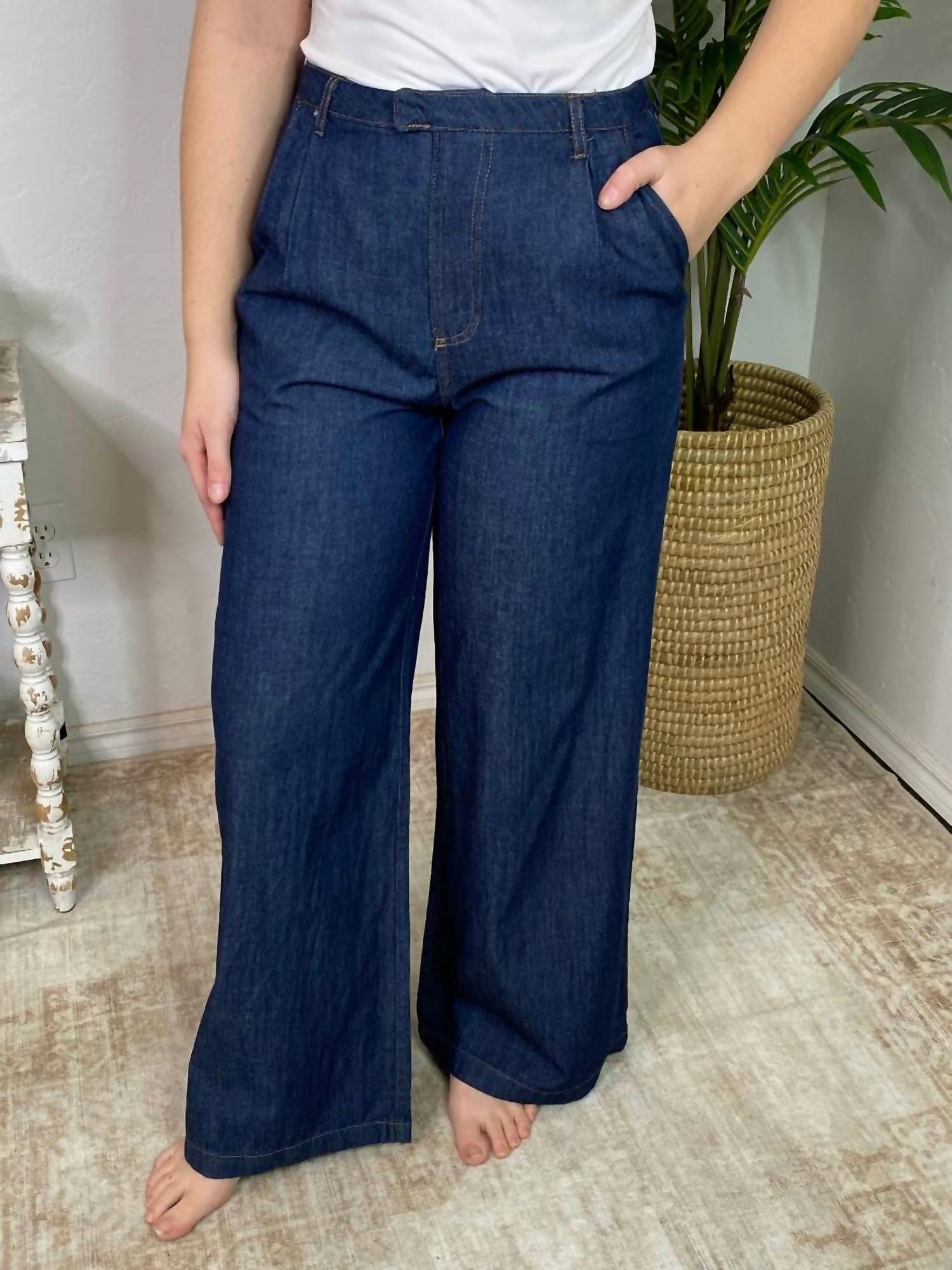 Blu Pepper - Denim Wide Leg Trouser Pants