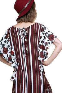 Umgee - Striped & Floral Ruffle Sleeve Dress
