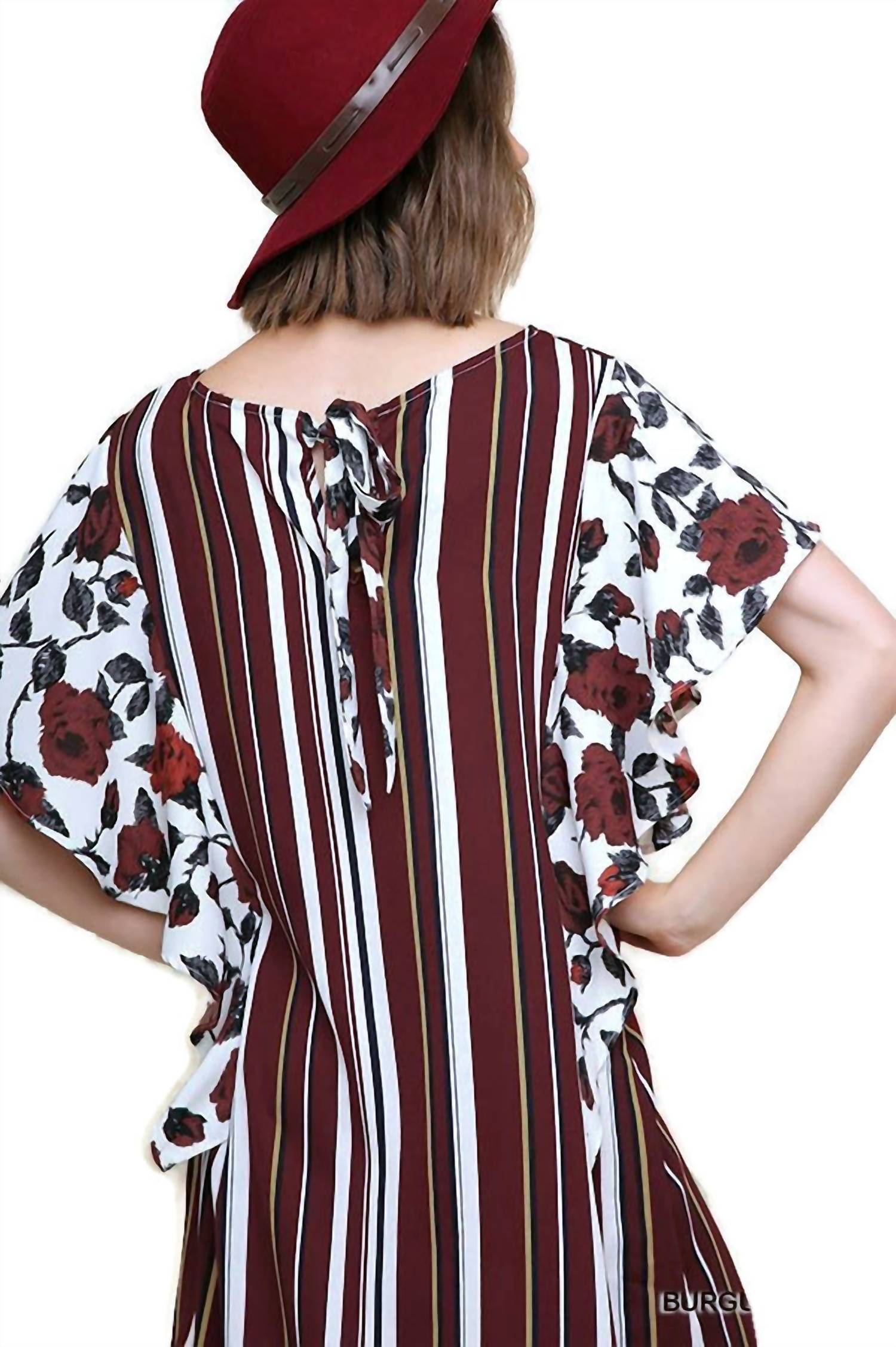 Umgee - Striped & Floral Ruffle Sleeve Dress