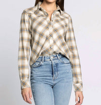 Thread & Supply Yana Collared Shirt in cream blue plaid - women's shirt
