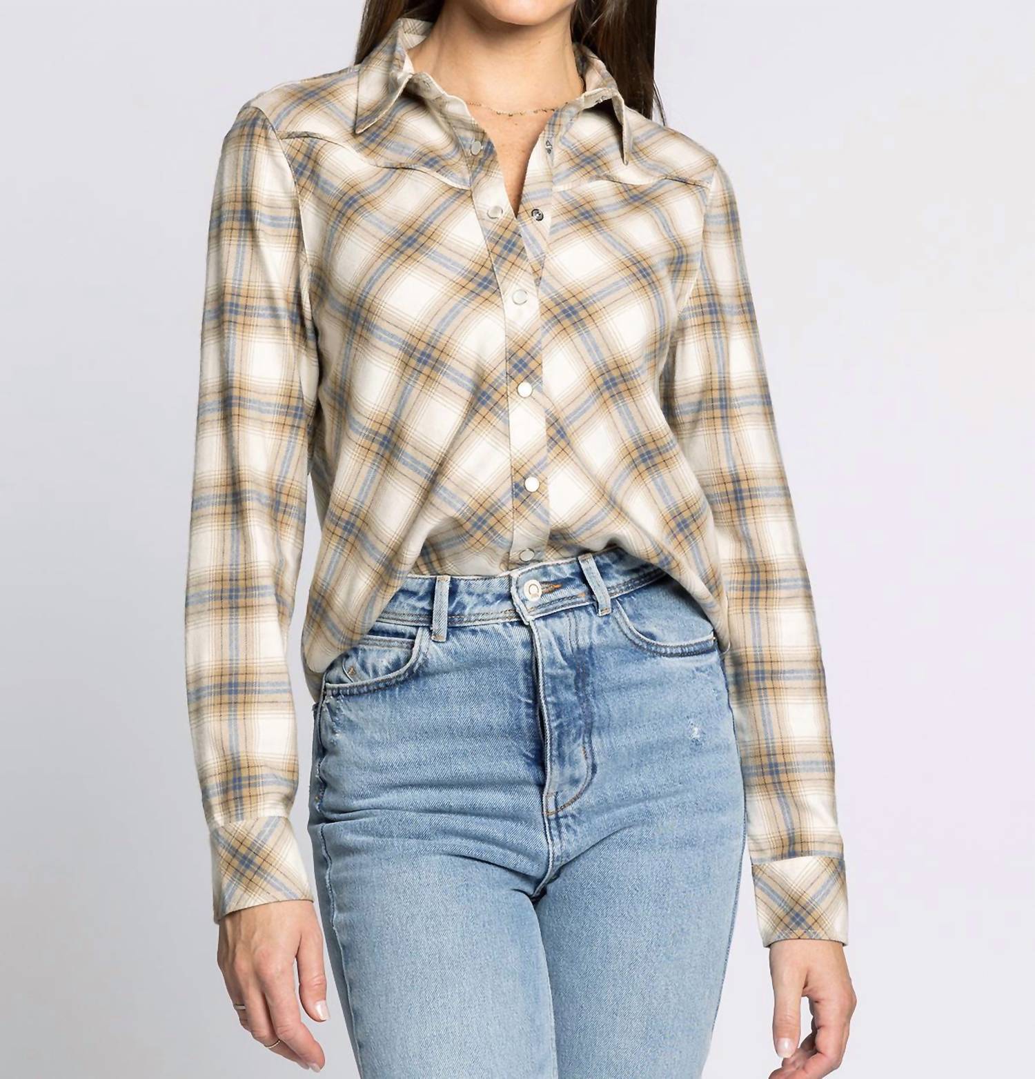 Thread & Supply Yana Collared Shirt in cream blue plaid - women's shirt